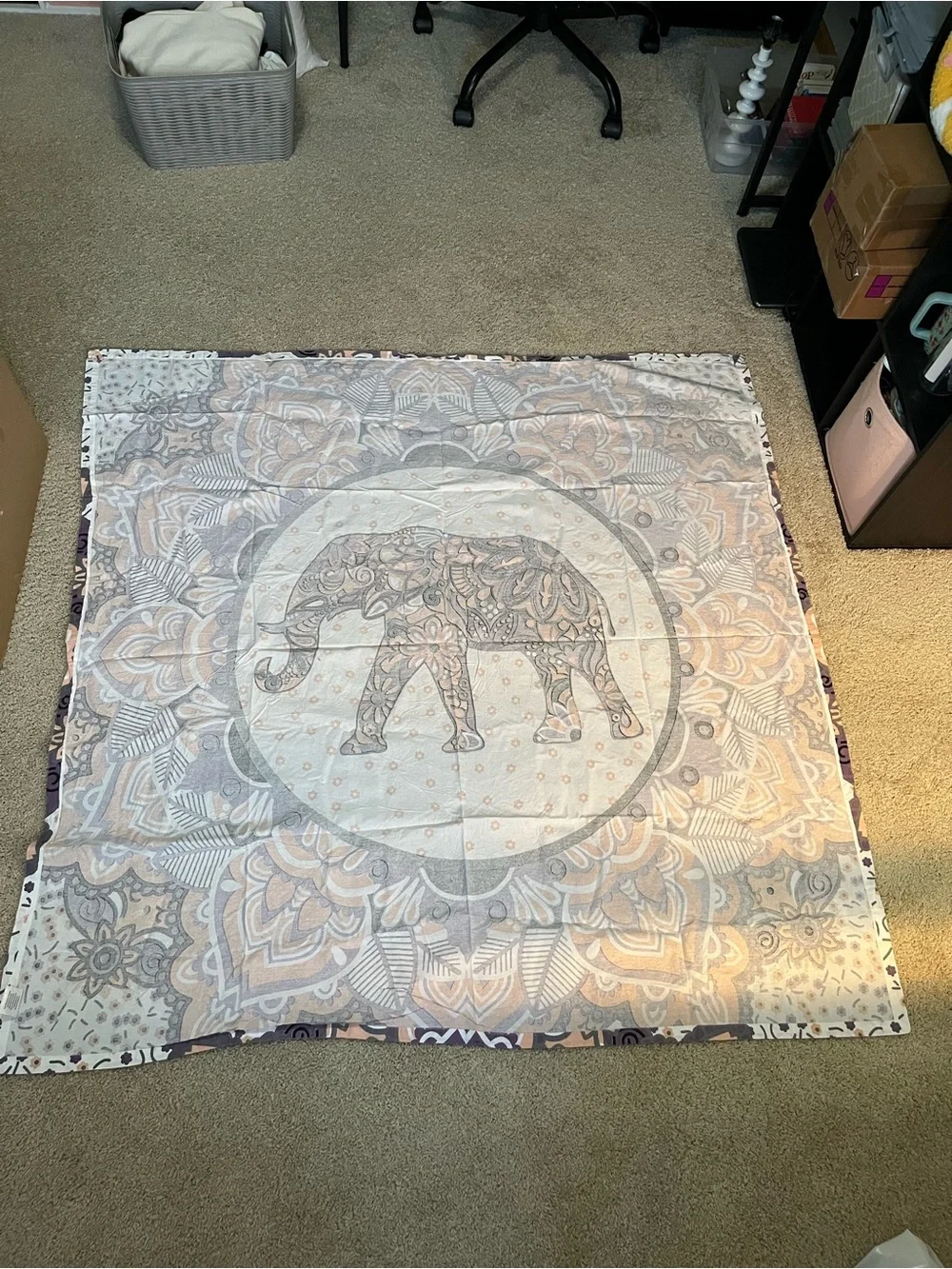 Huntington Home Purple and Cream Elephant Mandala Tapestry